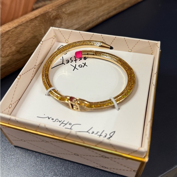 *NWT* Betsey Johnson Gold Glitter Pencil Hoop Earrings & Hinged Bracelet Set - Picture 3 of 6